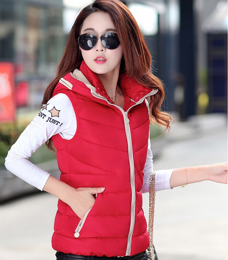 Скидка 2017 см короткий дизайн с капюшоном тонкий модный жилет верхняя одежда