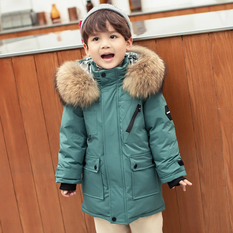 

Kids Down Jacket for Boy Clothes Fashion Hooded Parka Real Fur Outerwear New 2021 Winter Warm Thick Coat Teen Children 2-12 Year