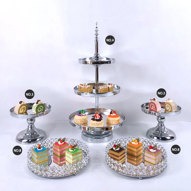 

2021 new arrive Crystals Cake StandCake silver Decorating Supplies Cupcake Tower Stand Wedding Plates Set Metal