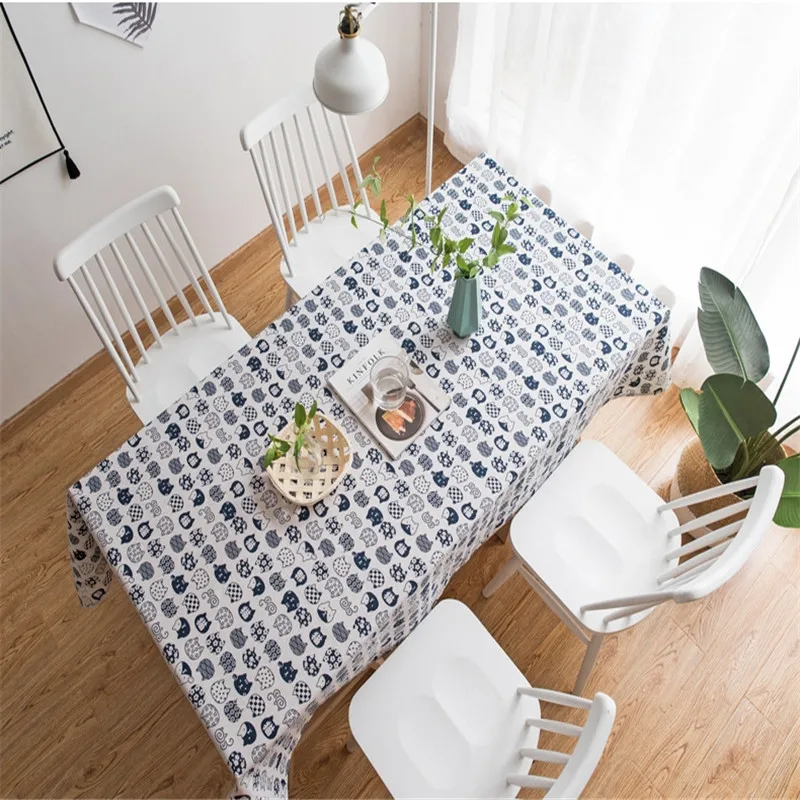 Cute Cartoon Tablecloth Cat Cotton Linen Kitchen Coffee Tea Table Cloth Rectangular Home Living Room Desk Cover | Дом и сад