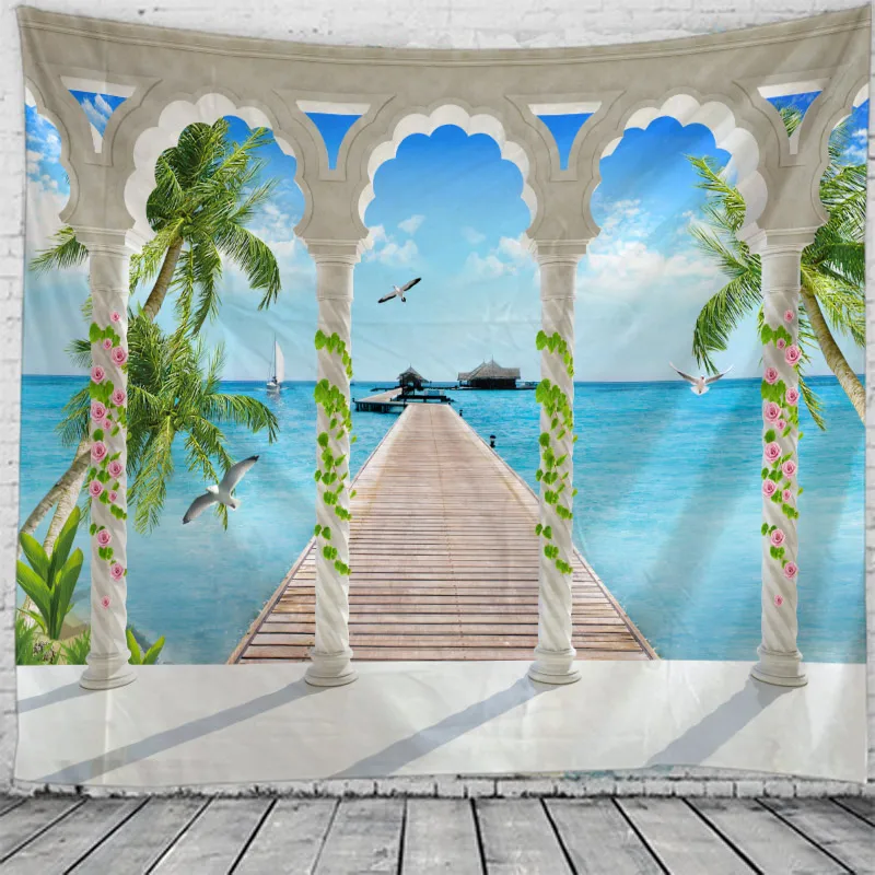 

Windows Scenery Tapestry Wall Hanging Cloth Bed Spread Beach Towel Table Cloth Yoga Mat House Decoration Living Room Decoration