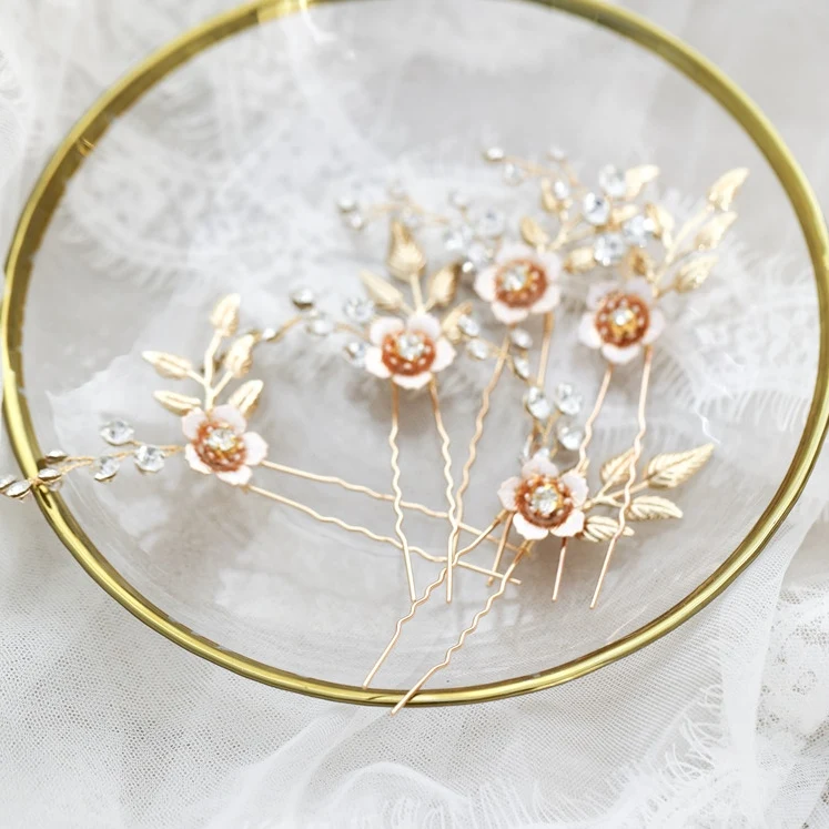 Ручной работы сусальное золото свадебные заколки для волос с цветочным узором