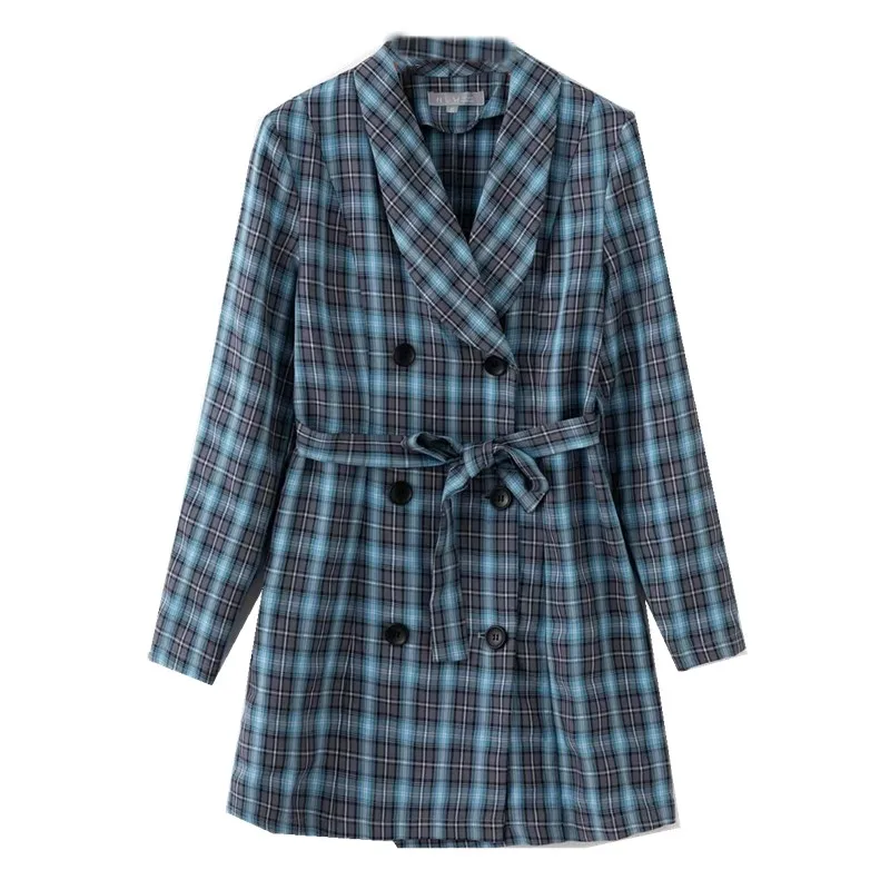 Женское клетчатое платье блейзер в клетку винтажное короткое с длинным рукавом