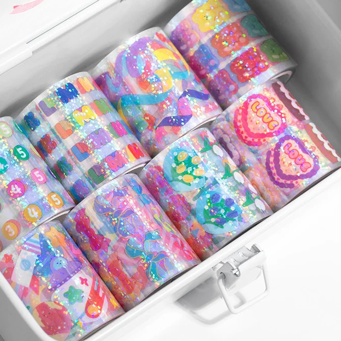 

8 Designs Mixed High Quality Masking Tapes Set Cute Bright Colors Transparent Deco Tape 50mm*3M Free Shipping