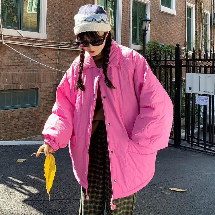 Korean Style Cotton Clothes Loose and Velvet Autumn and Winter New Style Loose Warm Rhombic Casual Long-sleeved Cotton Clothes