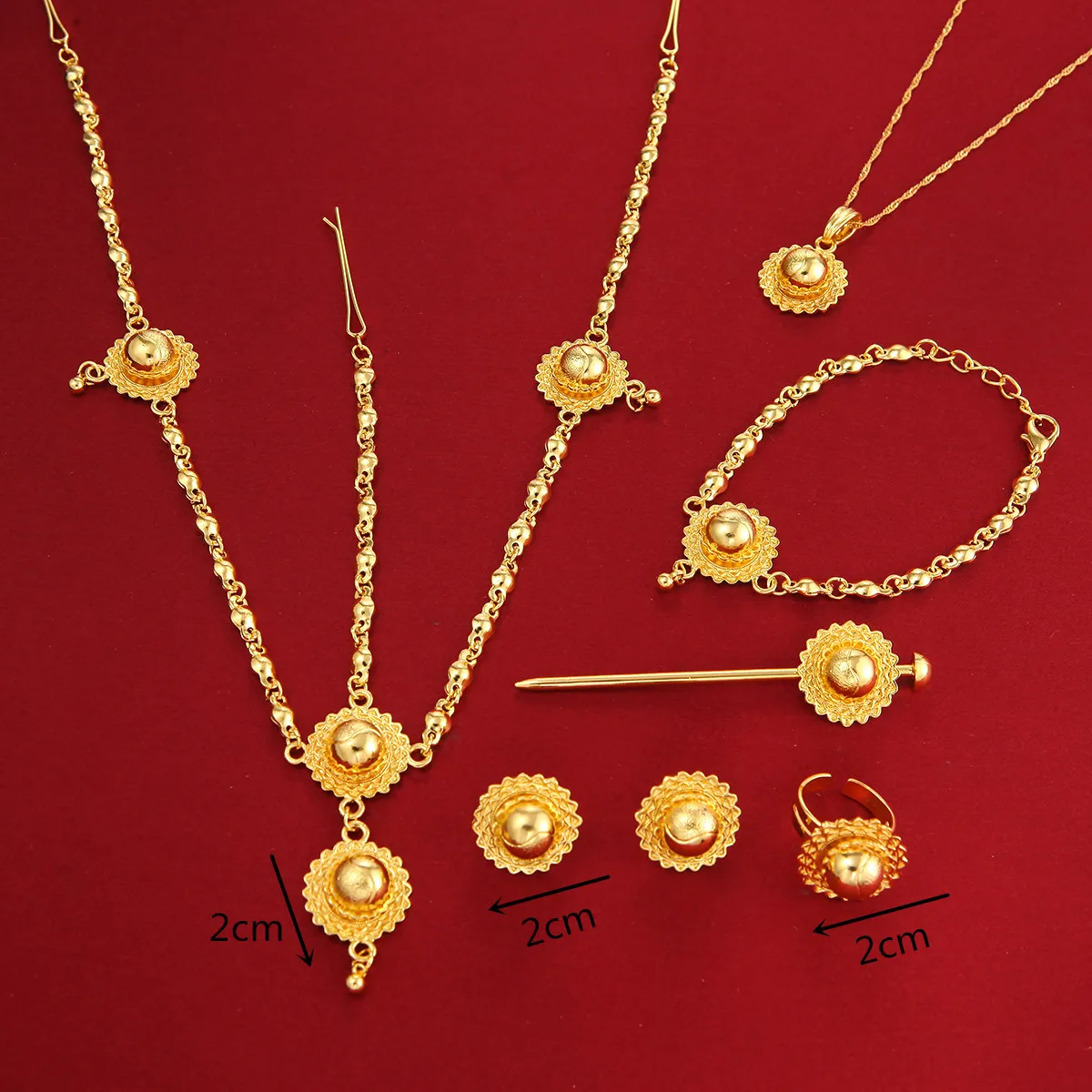 Ethiopian Gold Color Necklace Pendant Earrings Ring Hairpin Bracelet Hair Sudan Eritrea Christian Jewelry | Украшения и