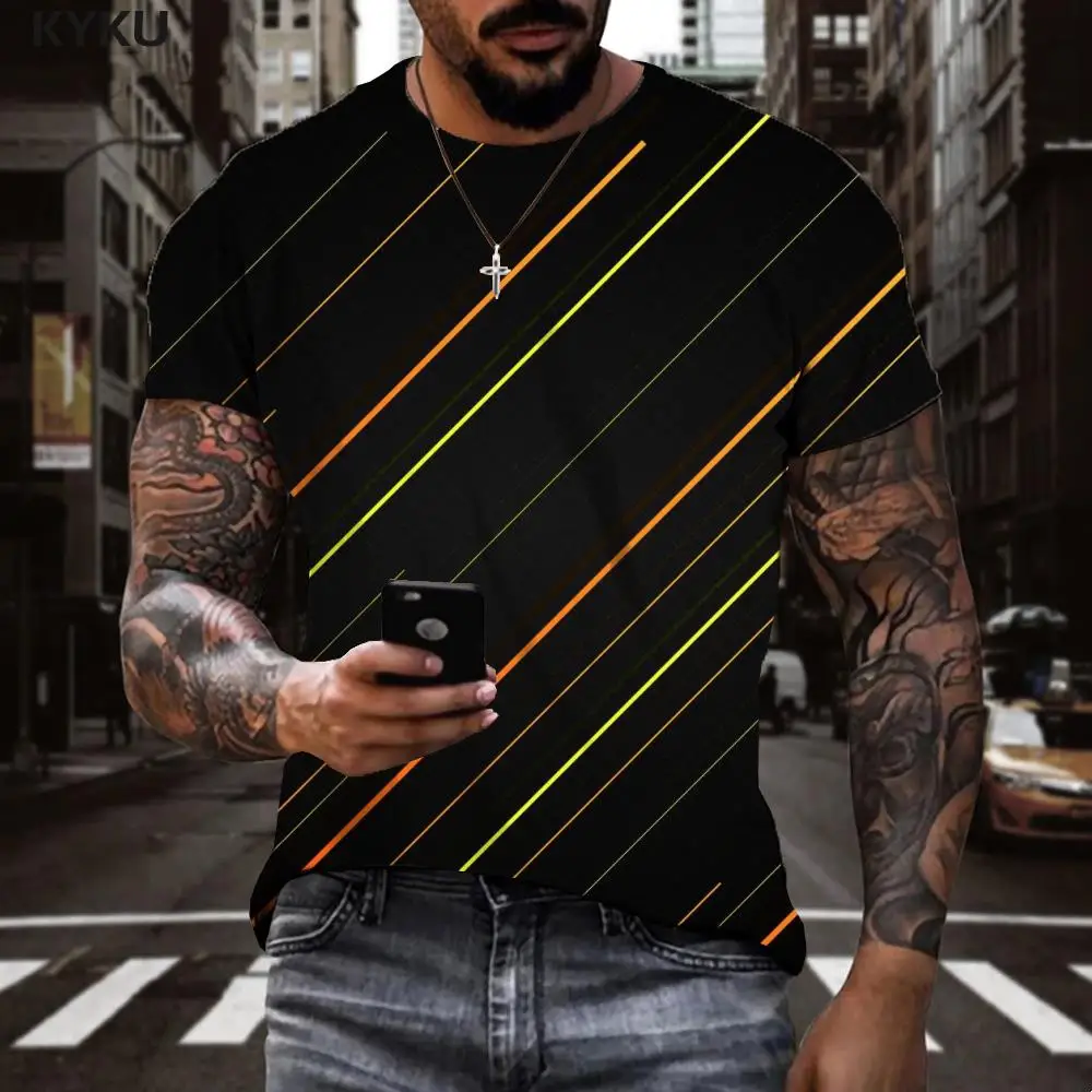 

KYKU Line T-shirt Men Colorful T-shirts 3d Art Funny T shirts Harajuku Tshirt Printed Mens Clothing Hip hop Cool Streetwear