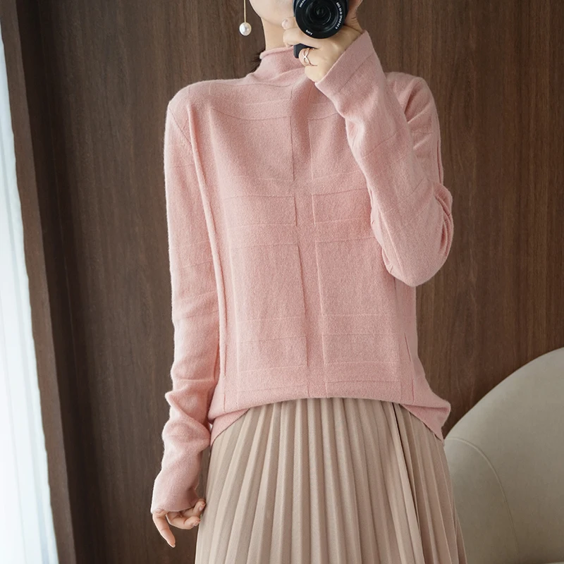

Women's cashmere sweater Autumn Winter Half Turtleneck Sweaters and Pullovers Wool Sweater Slim Tight Bottoming Knitted Pullover