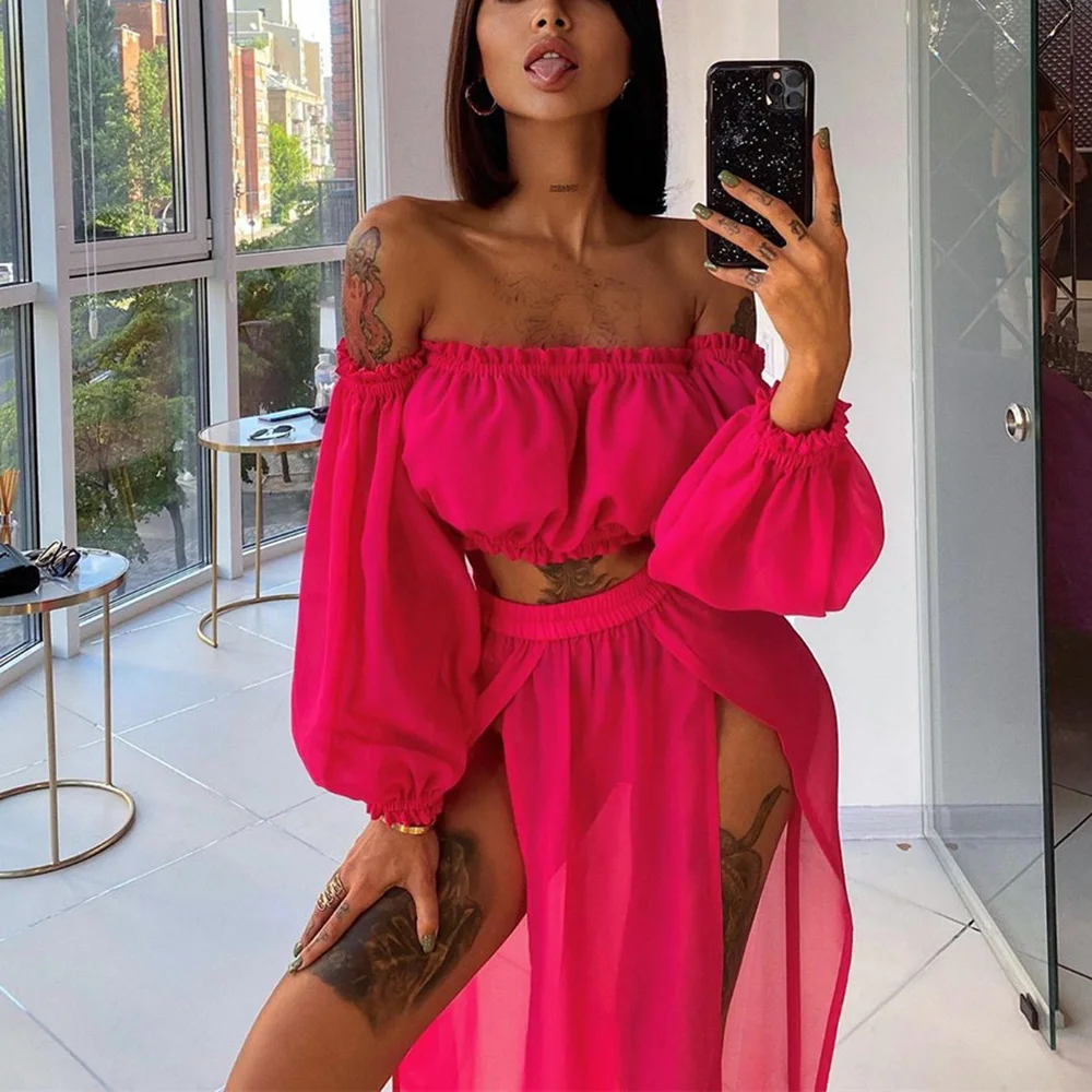 

Bikini 2021 Beach Cover Up Swimsuit Two Piece Dress Swimwear Women Summer Ladies Bathing Suit Solid Beach Wear Tunic Beach Dress