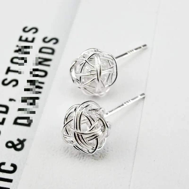 Модные индивидуальные серебряные полые витые мотки маленькие серьги ручной