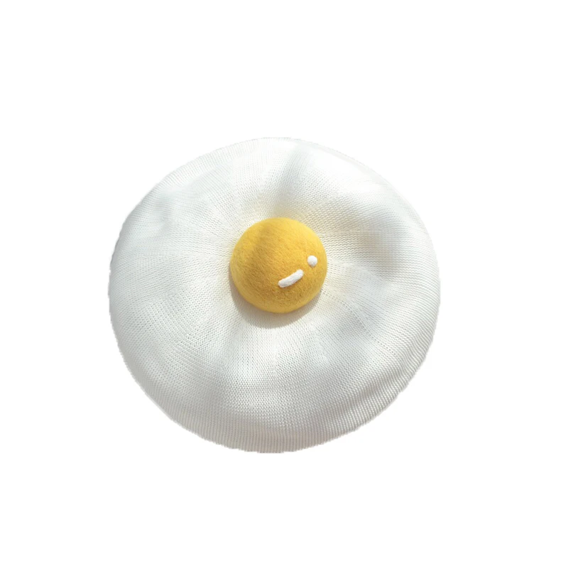 

Spring and summer thin section breathable cute Japanese handmade poached egg beret egg yolk painter soft sister hat gift female