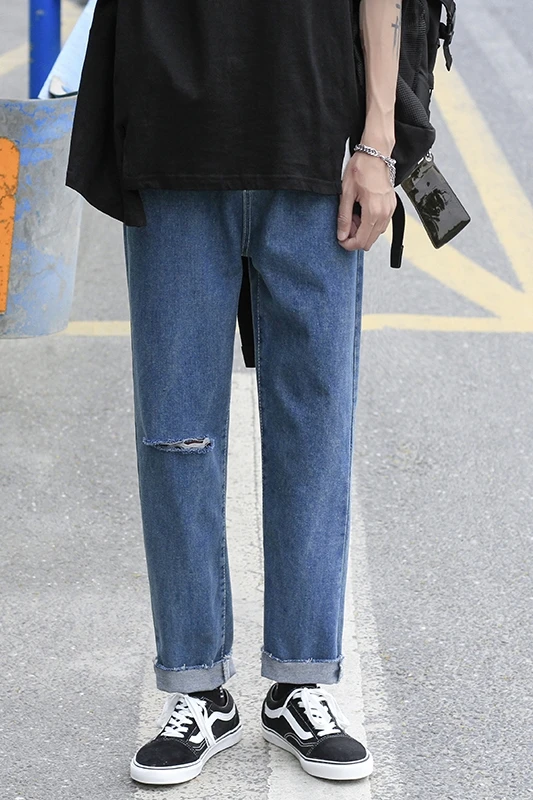 

Spring jeans men's fashion brand loose fashion straight casual pants Hong Kong wind wide leg daddy pants all-match pants