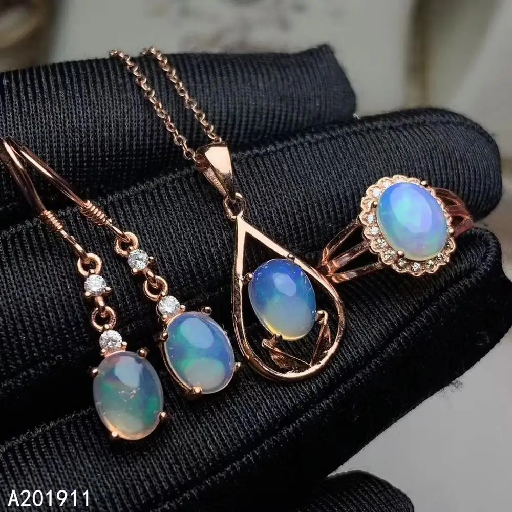 KJJEAXCMY Fine Jewelry 925 Sterling Silver Inlaid Natural Opal Ring Earring Necklace Exquisite Women's Suit Support Test Classic