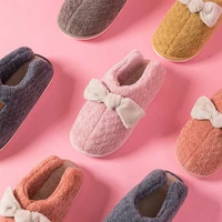 plush warm home flat bow slippers lightweight soft comfortable winter slippers womens cotton shoes indoor plush couples slipper