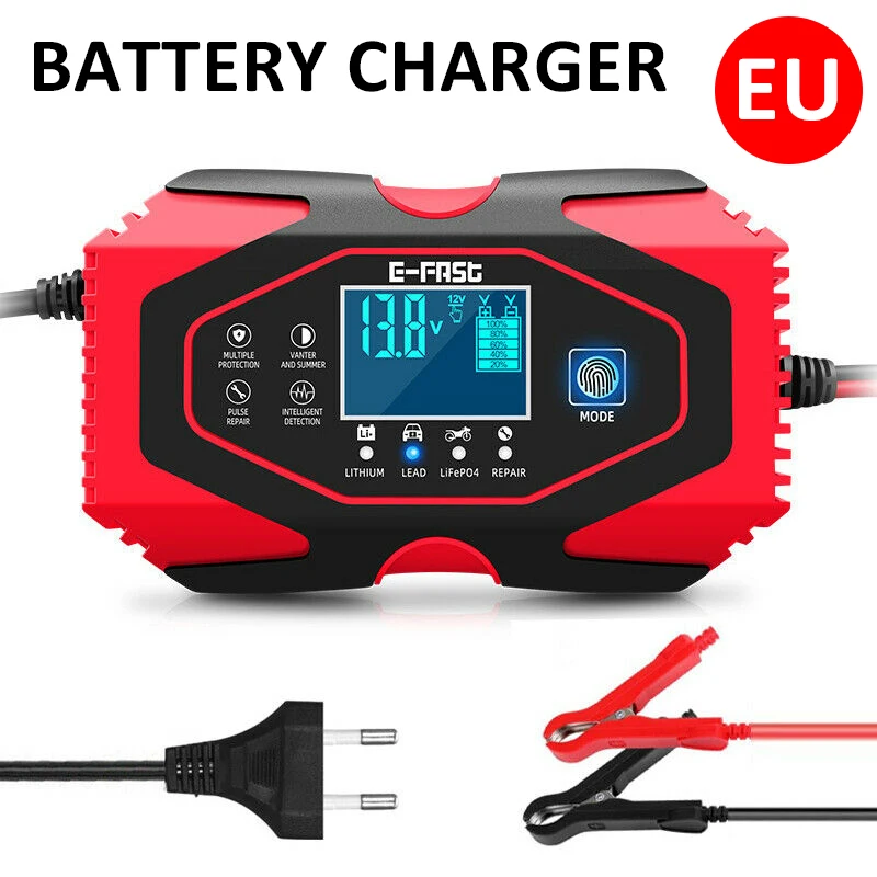 DC 12V/24V Car Motorcycle Battery Charger LCD Digital For Lead-acid & Lithium Repairs Kit Overcharging Protection