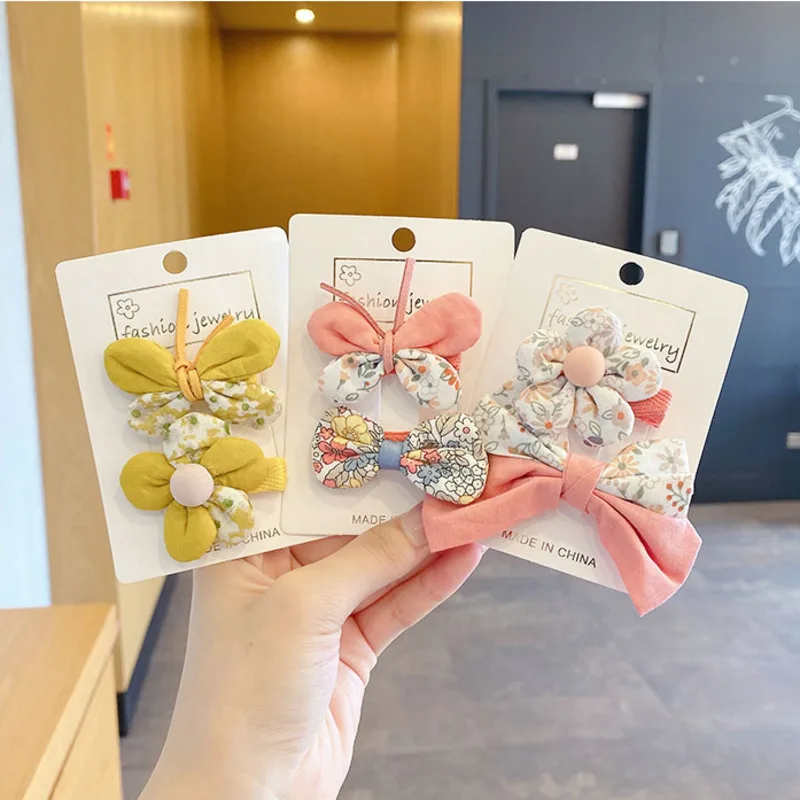 

2pcs/sets High Quality Children's Bow Floral Headdress Hairpin 2021 Summer Girl Hairpin Clip Side Woman Hair Accessories
