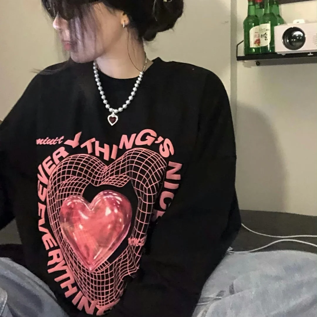 

Женская футболка большого размера с длинным рукавом и принтом Love