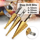 3 шт.компл. 3-12 мм 4-12 мм 4-20 мм HSS прямой паз Шаг сверло с титановым покрытием дерево металл отверстие broca escalonada набор инструментов