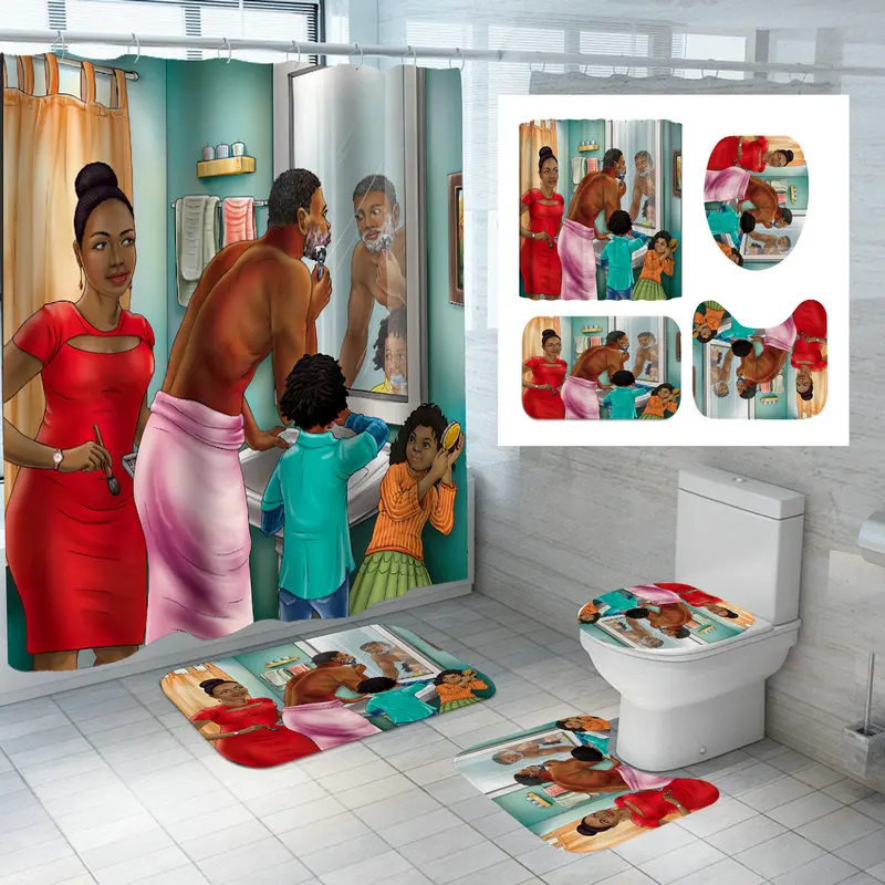 funny african american home print shower curtains waterproof explode women bathroom curtain bath antiskid carpet toliet rug set free global shipping