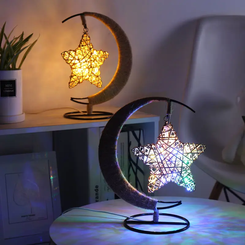 

LED USB Moon Lantern Night Light Christmas Gifts Fairy Light Bedside Lamp Hemp Rope Night Lamp for Party Kid Room Decoration