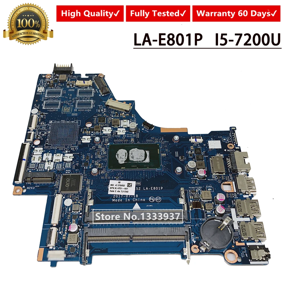 924751-601 924751-001 924751-501 для hp 15-BS материнская плата CSL50 CSL52 LA-E801P SR342 i5-7200 100% полностью