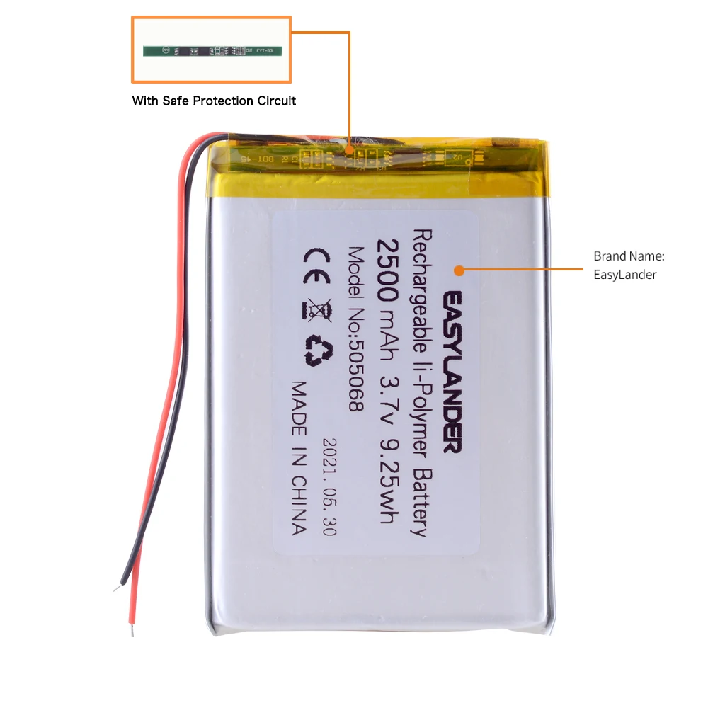 505068 3 7 V 2500mAh литий-полимерный аккумулятор литий-ионная аккумуляторная батарея
