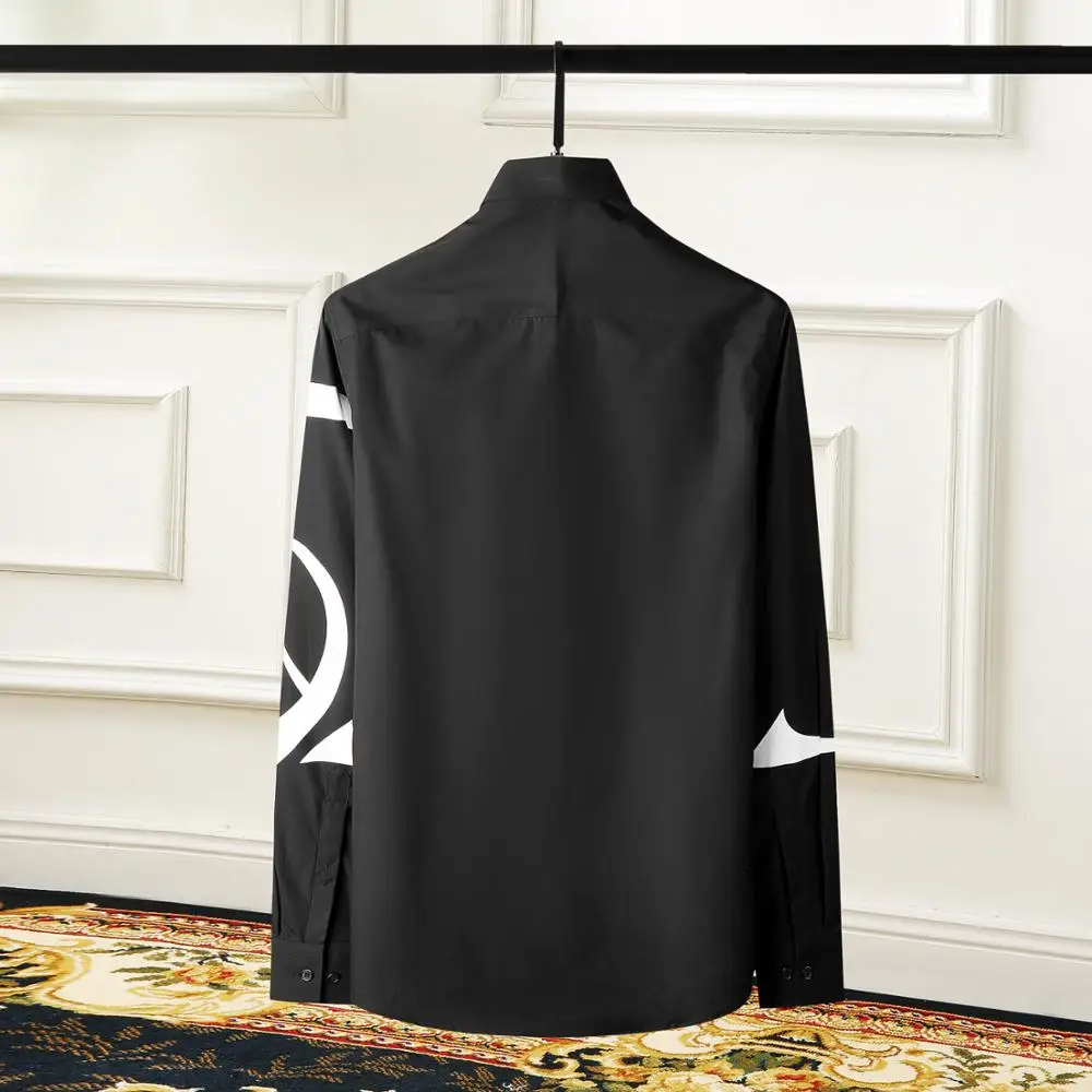 

Minglu Mens Shirts Luxury Geometry Printed Long Sleeve Mens Dress Shirts Fashion White Black Slim Fit Man Shirts Plus Size 4XL