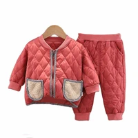 winter childrens suit 2021 new fashion casual plus velvet solid color zipper jacket warm trousers boys two piece suit 0 3y