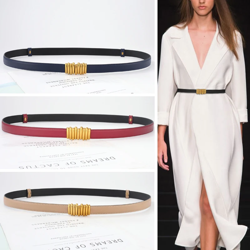 

new designer women real leather 2.0cm width belts golden buckle dress jeans sweater blazer waistband belt A0