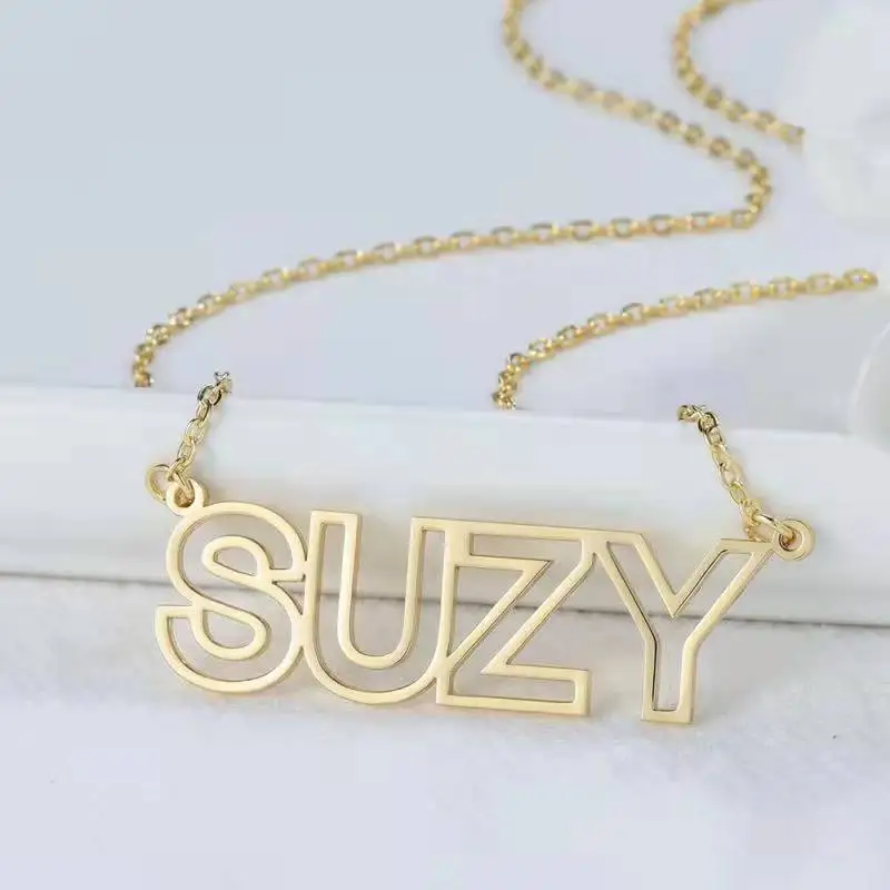 

Custom Name Necklace Stainless Steel Gold Choker Personalized Hollow Letter Nameplate Pendant Necklace For Lady Accessories Gift