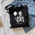 Холщовая Сумка с принтом в виде готического черепа, забавная Женская сумочка с надписью, повседневный темный мешок для покупок в стиле хип-хоп Харадзюку, вместительные сумки на ремне