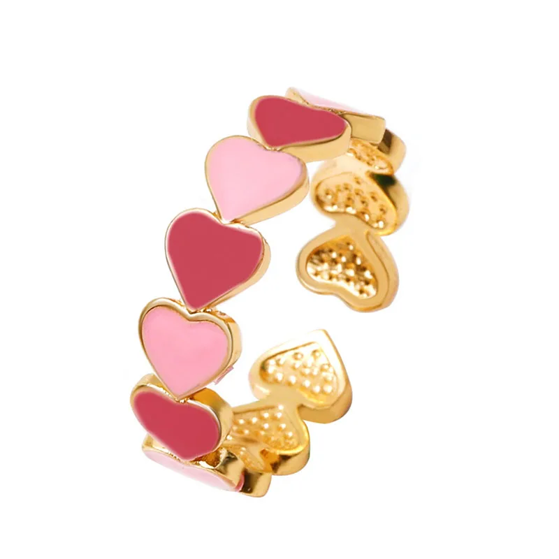 

European and American Creative Simple Pink Color Love Ring Metal Opening Cute Personality Heart-shaped Ring Party Jewelry Gifts