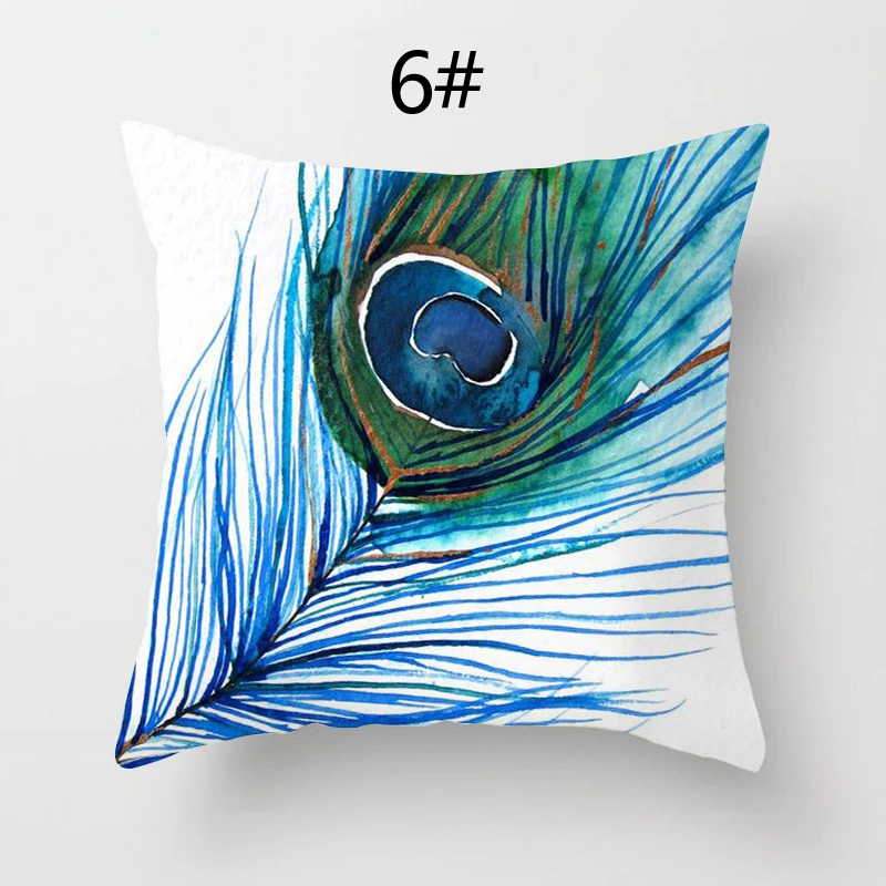 

Peacock Pattern Sofa Throw Pillow Cover Feather Printed Home Decor Cushion Sofa Cover 45*45cm Decorative Square Pillowcase
