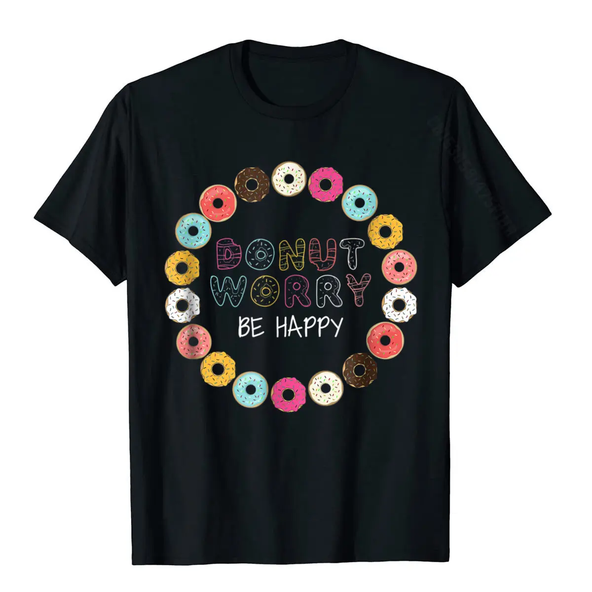 Donut Worry Be Happy Tshirt Funny Gift T Shirt Men Women Kid Cotton Young T Shirts Normal Tops Tees Funky Design