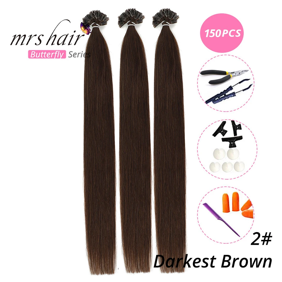 MRS HAIR, 1 г/шт., 14 дюймов, 16 дюймов, 20 дюймов, 24 дюйма, накладные волосы, прямые волосы Remy Nail, кератиновые человеческие волосы, 50 шт - Цвет: KUT02-150