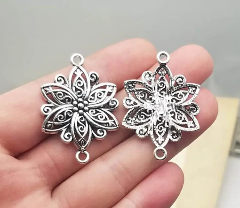 

10pcs/lot--28x40mm, Antique silver plated flower connector charms,DIY supplies, Jewelry accessories