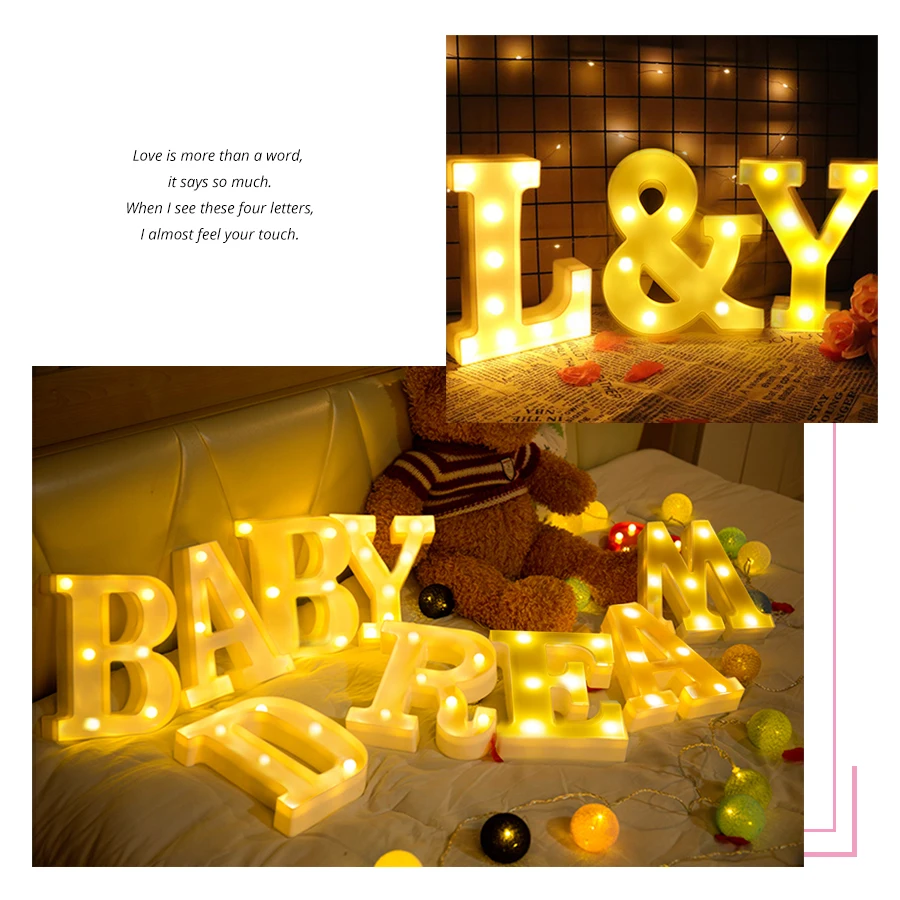 

16CM Luminous LED Letter Night Light Creative 26 English Alphabet Number 0-9 Battery Lamp Romantic Christmas Wedding Party Decor