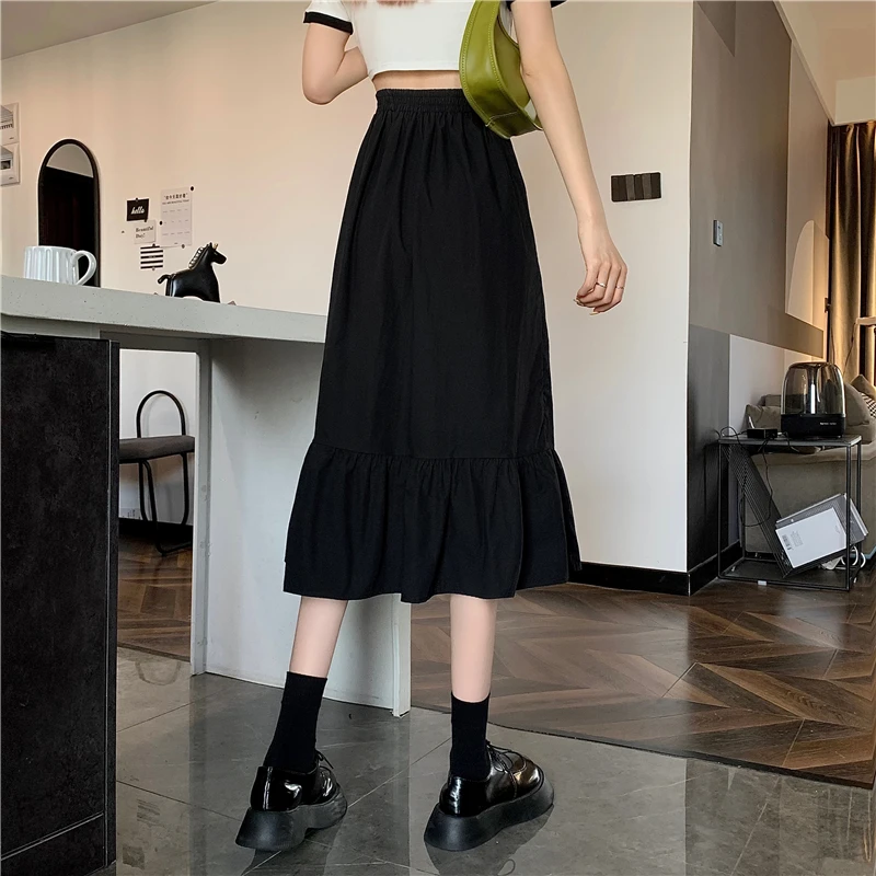 

2021 Sweet Summer Clothing Ruffles Streetwear Skirts Women Simple High Waist Casual Fashion A-line All-match Y2k Skirt