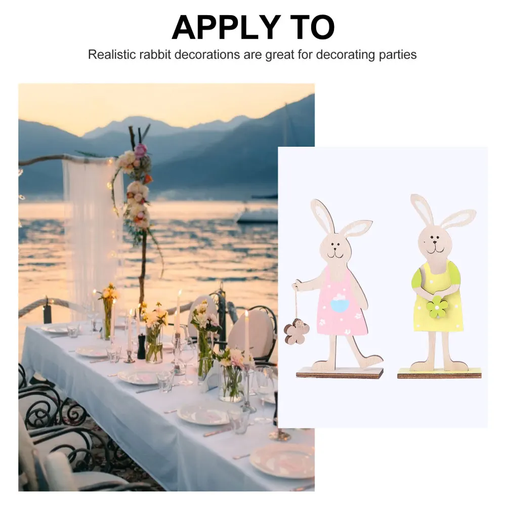 

3Pcs Lovely Rabbit Easter Adornment Simple Wooden Decor Home Decorative Craft