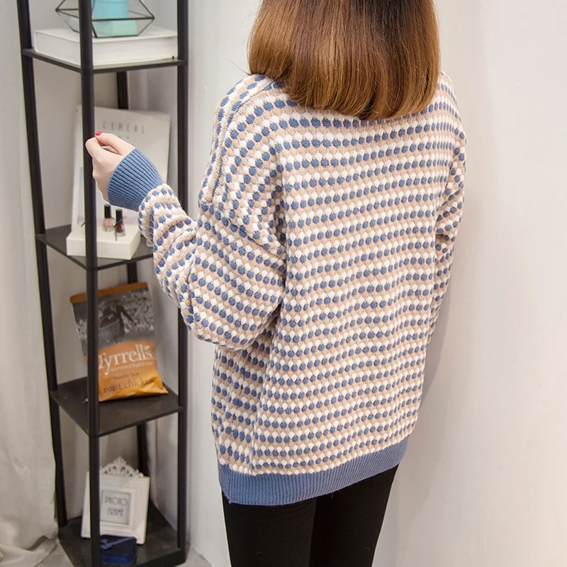 женский вязаный свитер с точками SURMIITRO синий желтый розовый и цвета джемпер