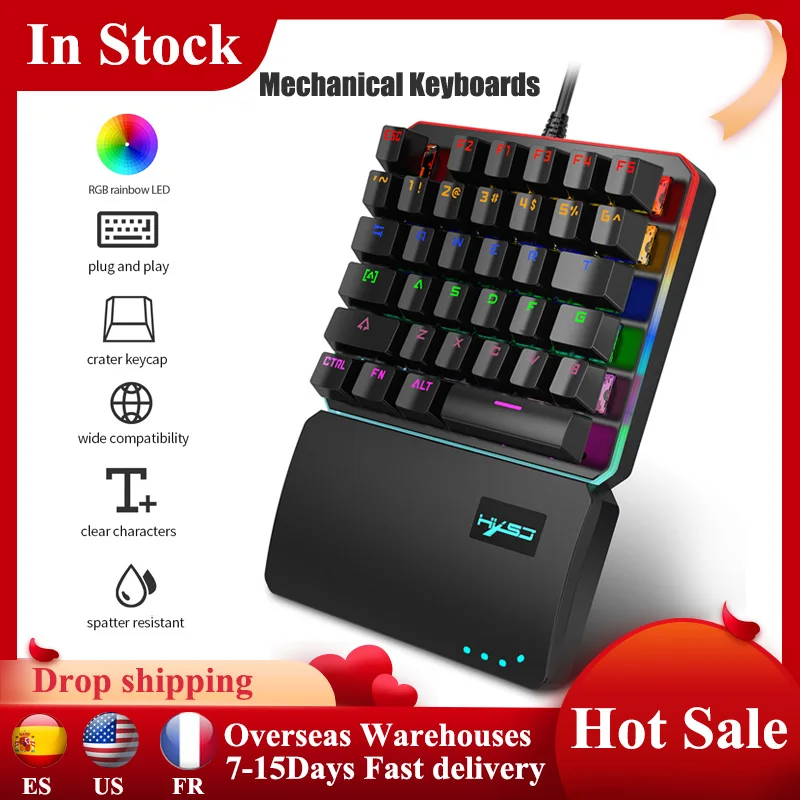 

V200 Gamer Keyboard Replacement for PUBG LOL 8 Backlit Mode Green Axis 35Keys Mini USB Mechanical Keyboards Teclado Mecanico