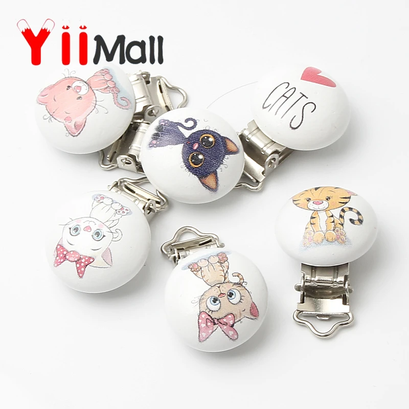 5 шт. деревянный держатель для соски детей зажимы младенцев милые Коты застежки