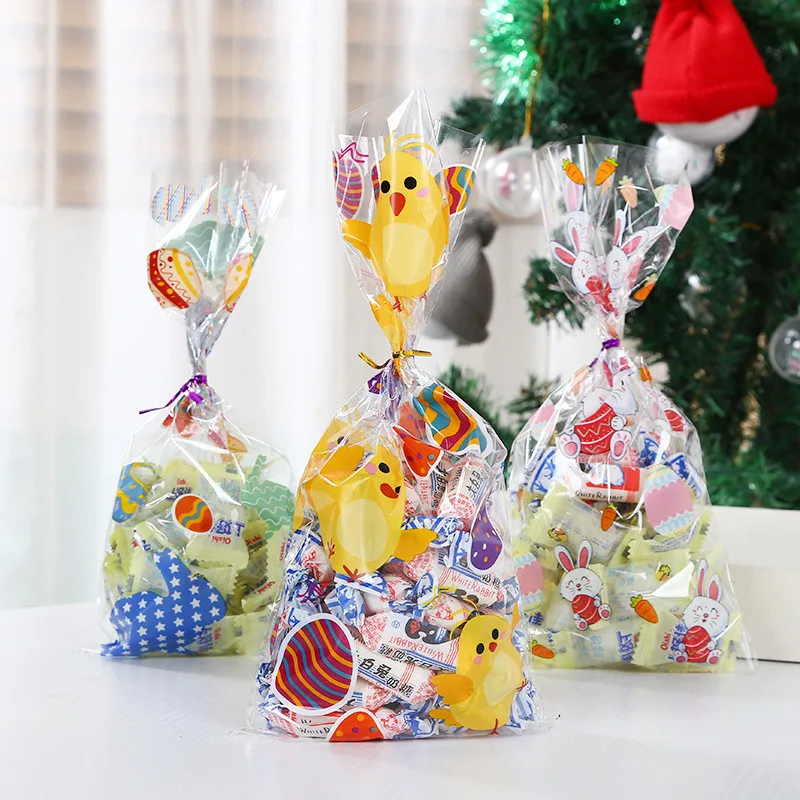 

50Pcs Transparent OPP Flat Pocket Chick Egg Rabbit Bags Biscuits Snack Baking Package Event Party Supplies