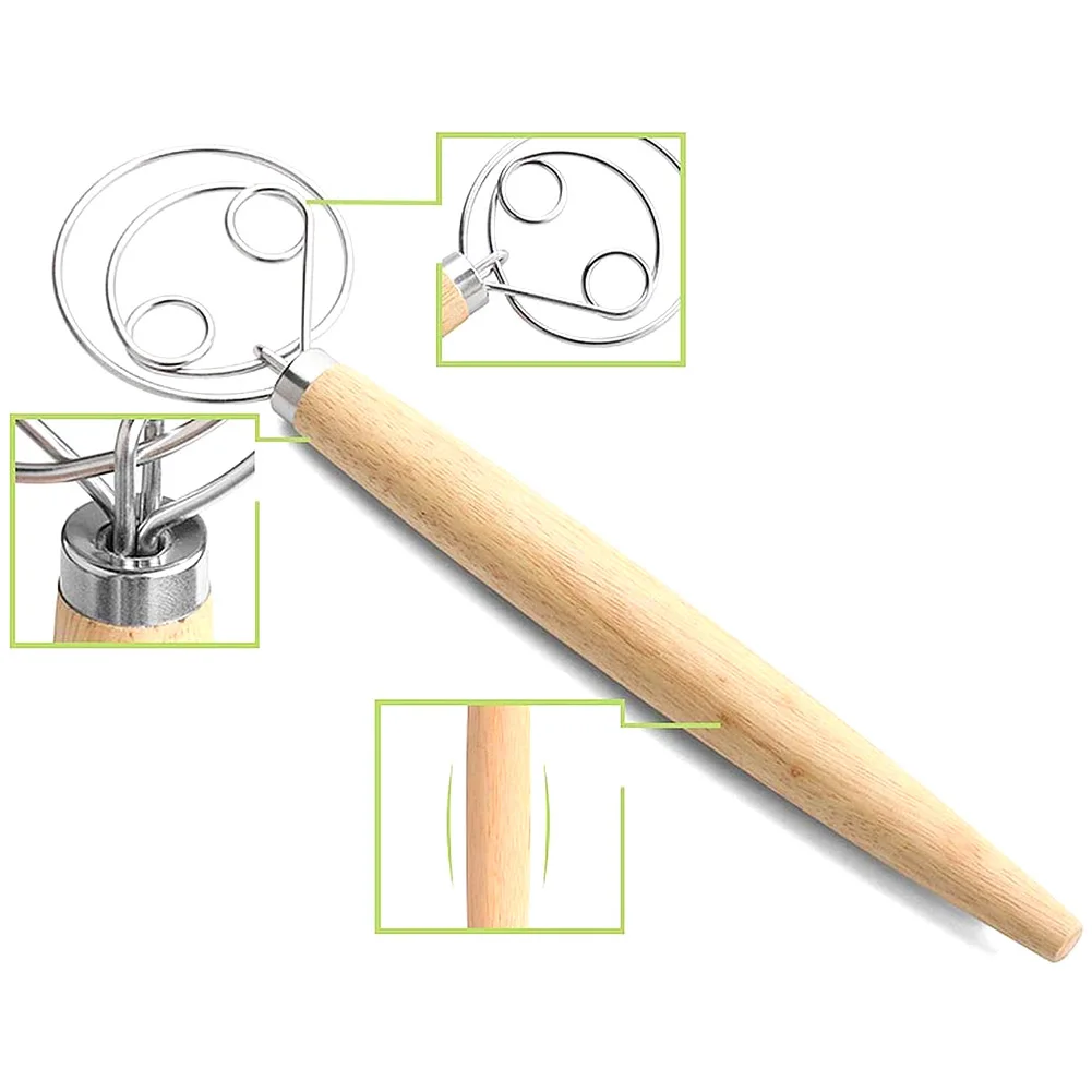13inch Wood Handle Stainless Steel Egg Beater Flour Dough Stirrer Whisk Stick Coil Agitator Danish Blender Mixer Tool | Дом и сад