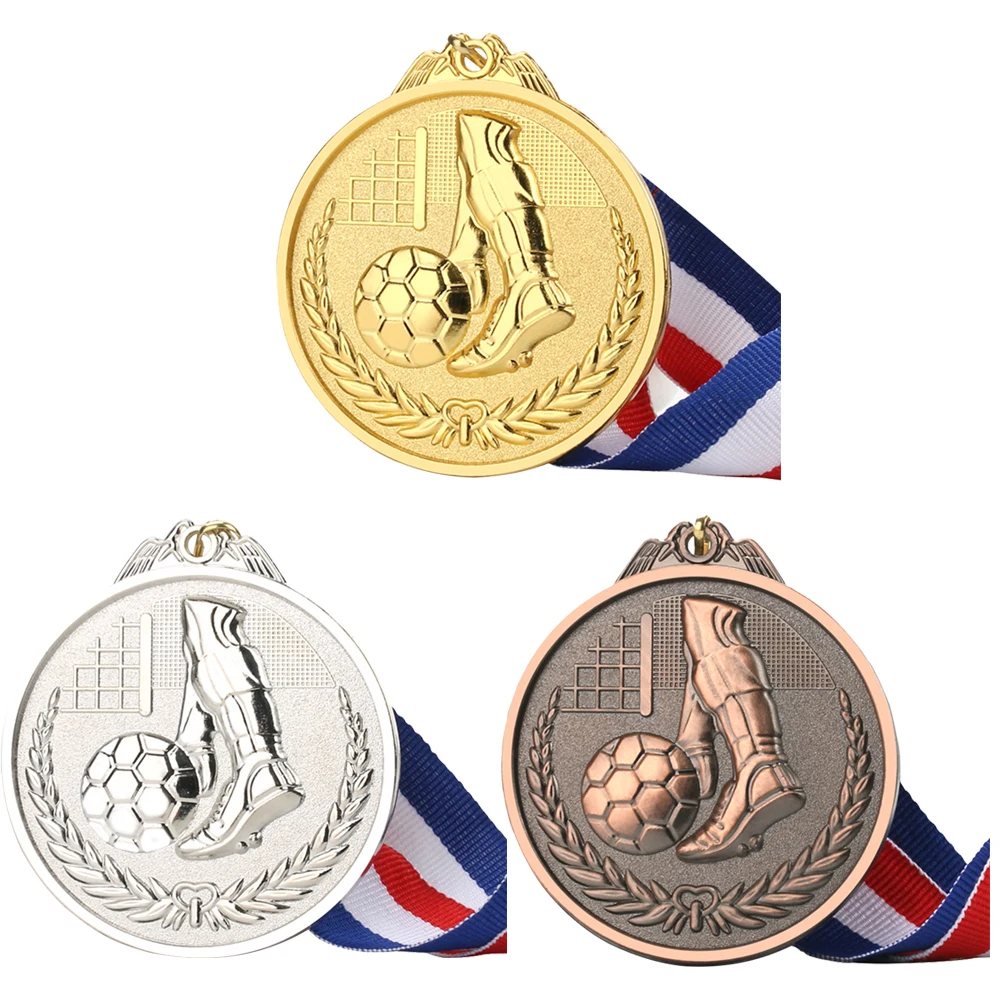 

School Sports Medal Football Competition Games Souvenir Prizes Gold Silver Bronze Medals Trophy Commemorative Student Honor Gift