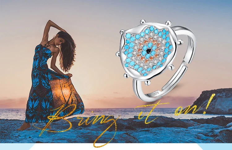 JewelryPalace Black Spinel Blue Nano Simulated Turquoise Champagne CZ Water Splash Vortex Cocktail Ring 925 Sterling Silver Gift