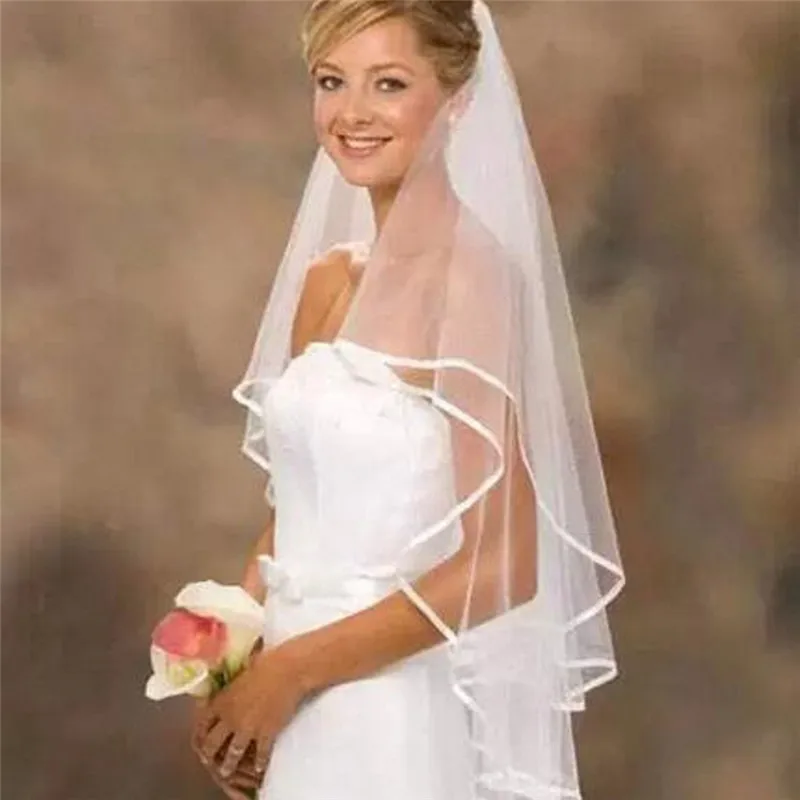 

2019 Tulle wedding veil Accessories White Ivory Beige Two Layers bride velo de novia With Comb Ribbon wedding Bridal Veil Z4