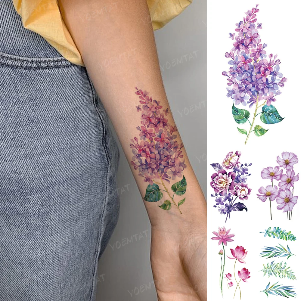 

Waterproof Temporary Tattoo Sticker Lavender Leaf Purple Color Realistic Tatto Arm Fake Tatoo Man Woman Child Flash Tattoos Art