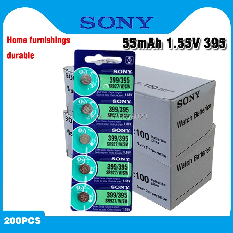 

200pcs Original SONY 395 SR927SW 399 SR927W AG7 LR927 1.55V Silver Oxide Button Coin Cell For Toy Watch Battery MADE IN JAPAN
