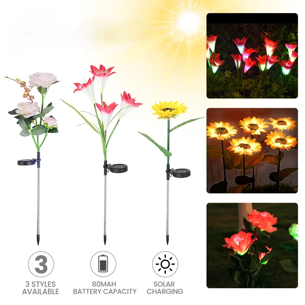 

Solar lawn lamp LED flower lamp outdoor waterproof courtyard garden villa decorative lighting lily sunflower rose lamp